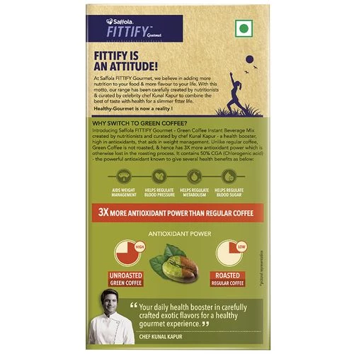 Saffola FITTIFY Gourmet Green Coffee Instant Beverage Mix - Ginger Basil, 15 Sachets Box-2.webp